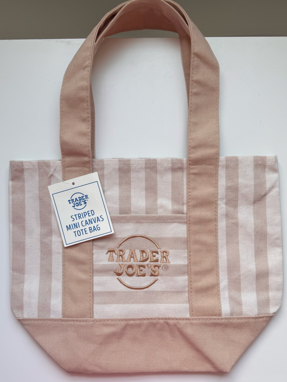 Trader Joe's Tan & Cream Striped Small Tote NWT